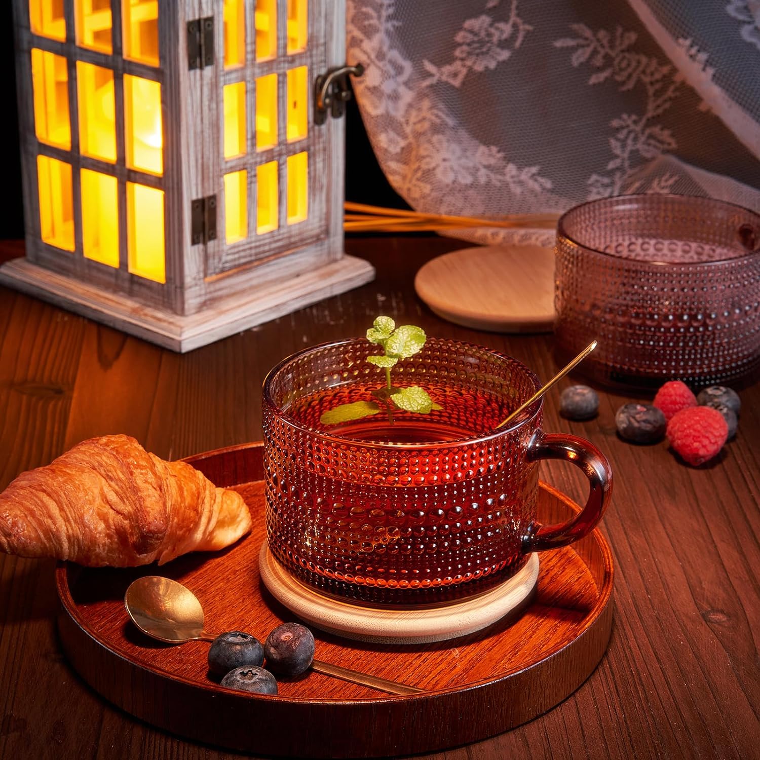 Vintage Hobnail Glass Coffee Mugs Set With Handles | Set of 4