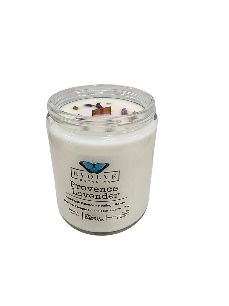 Classic 9oz Jam Jar Crystal Soy Candle - Provence Lavender (Amethyst & Peridot)-4
