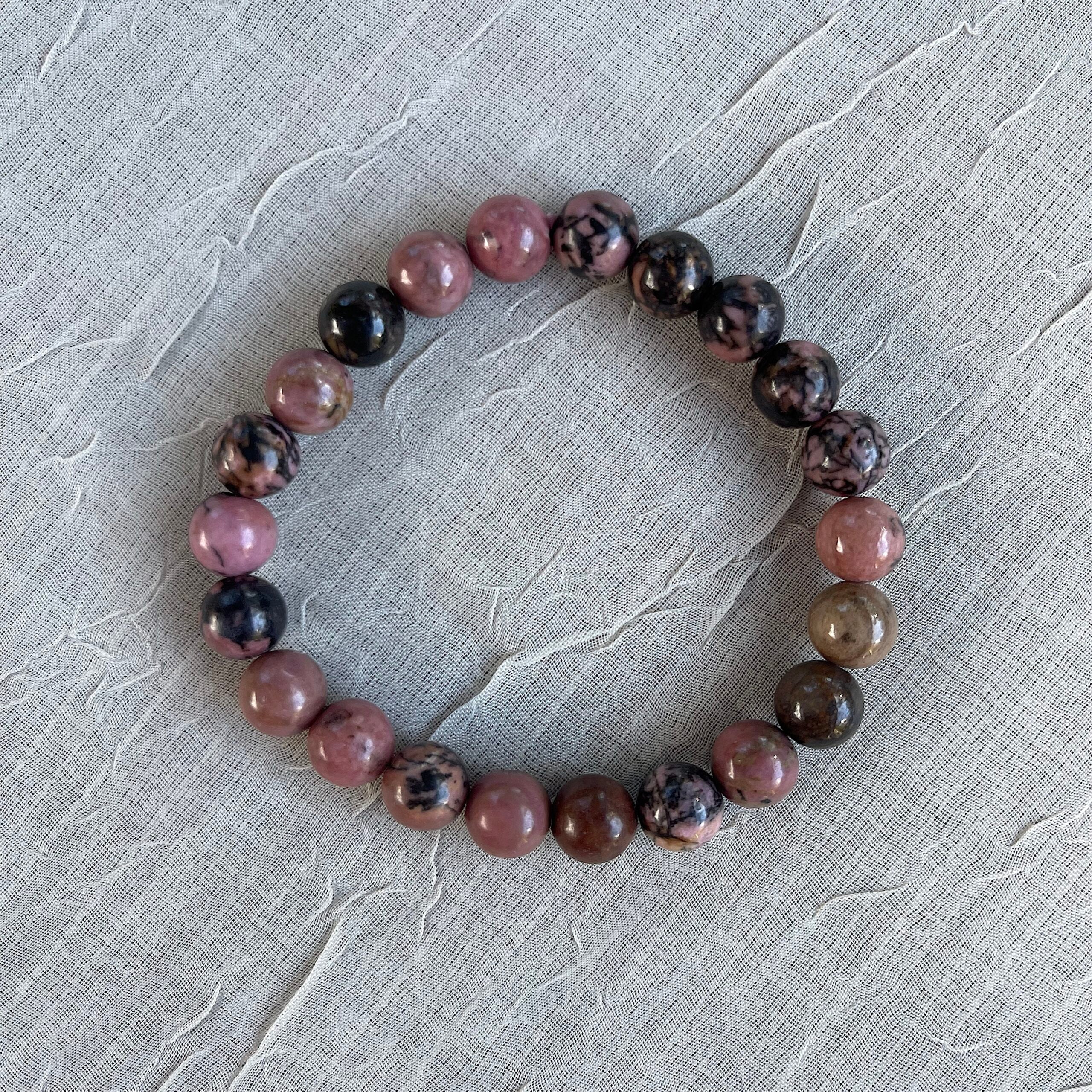 Crystal Healing Beaded Bracelet, Rhodonite