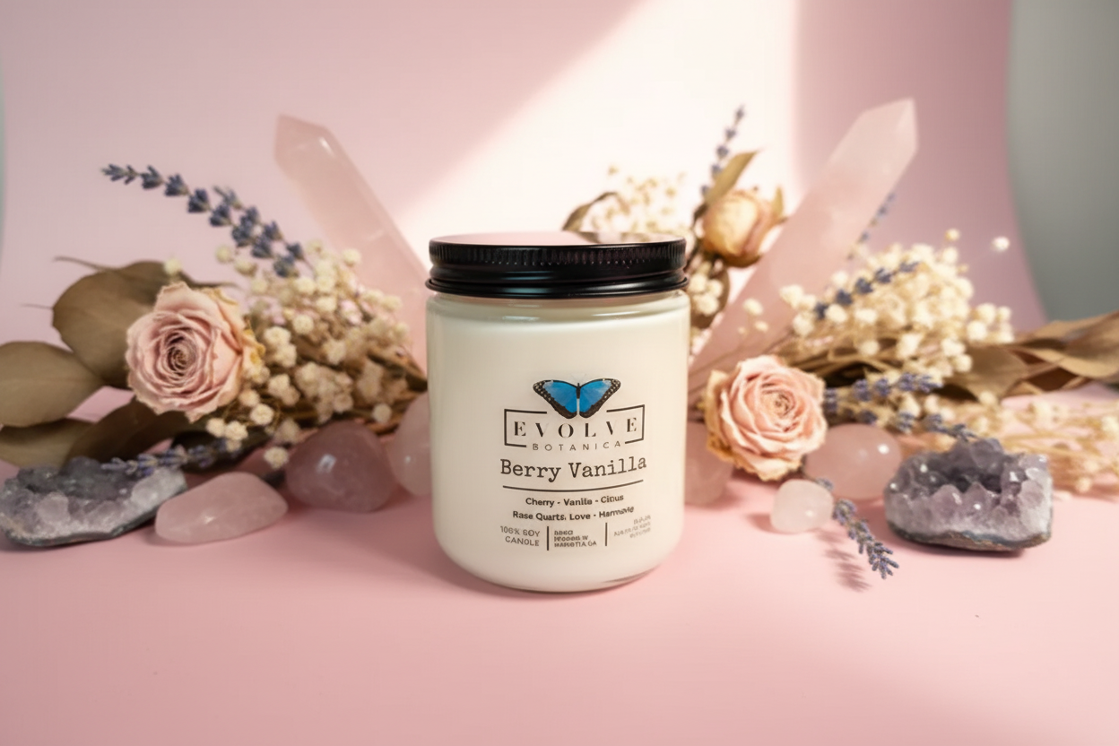 Wood Wick Crystal Soy Candle - Berry Vanilla (Rose Quartz)-0