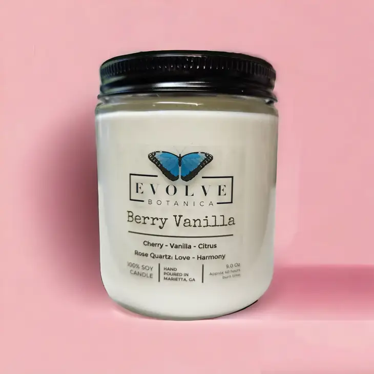 Wood Wick Crystal Soy Candle - Berry Vanilla (Rose Quartz)-3