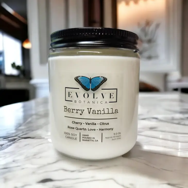 Wood Wick Crystal Soy Candle - Berry Vanilla (Rose Quartz)-4