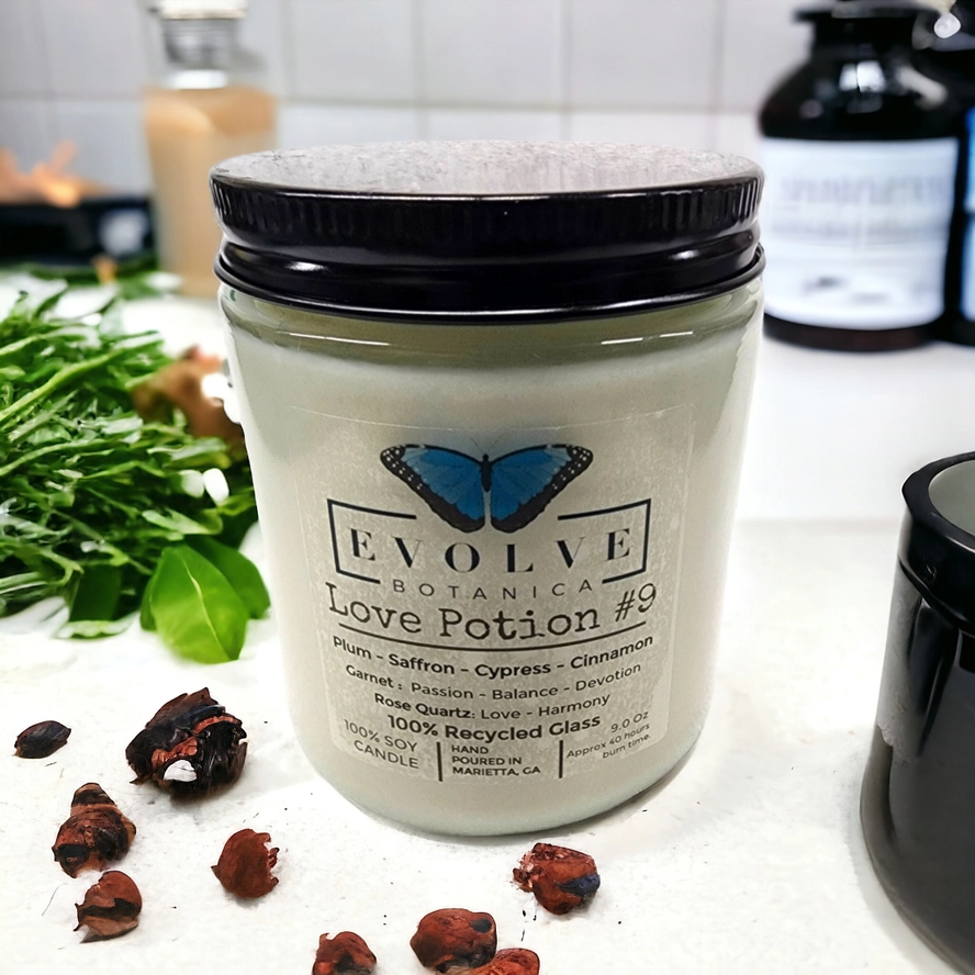 Wood Wick Crystal Soy Candle - Love Potion #9 (Rose Quartz & Garnet)-0