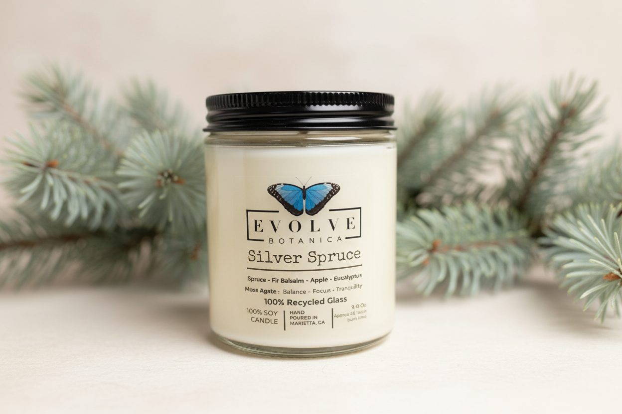 Wood Wick Crystal Soy Candle - Silver Spruce (Moss Agate)-0