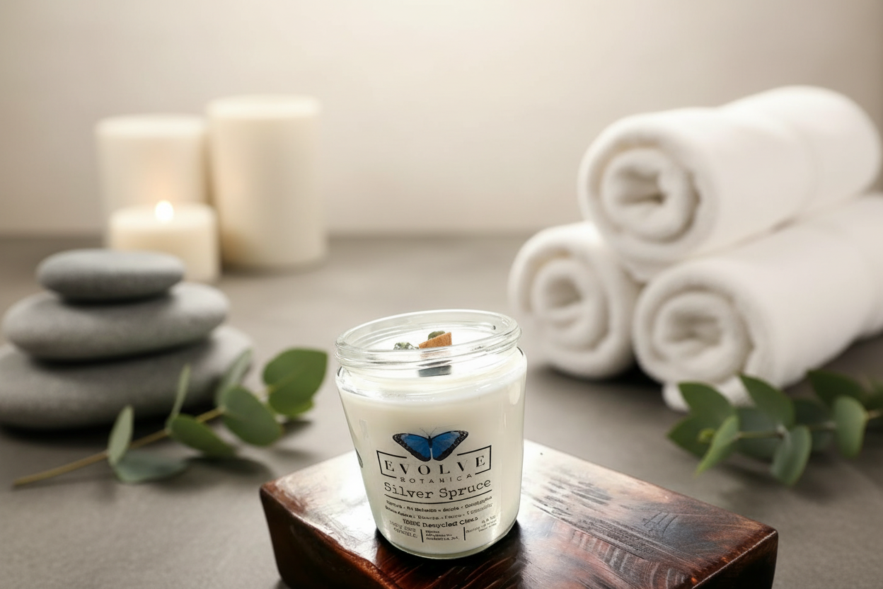 Wood Wick Crystal Soy Candle - Silver Spruce (Moss Agate)-2