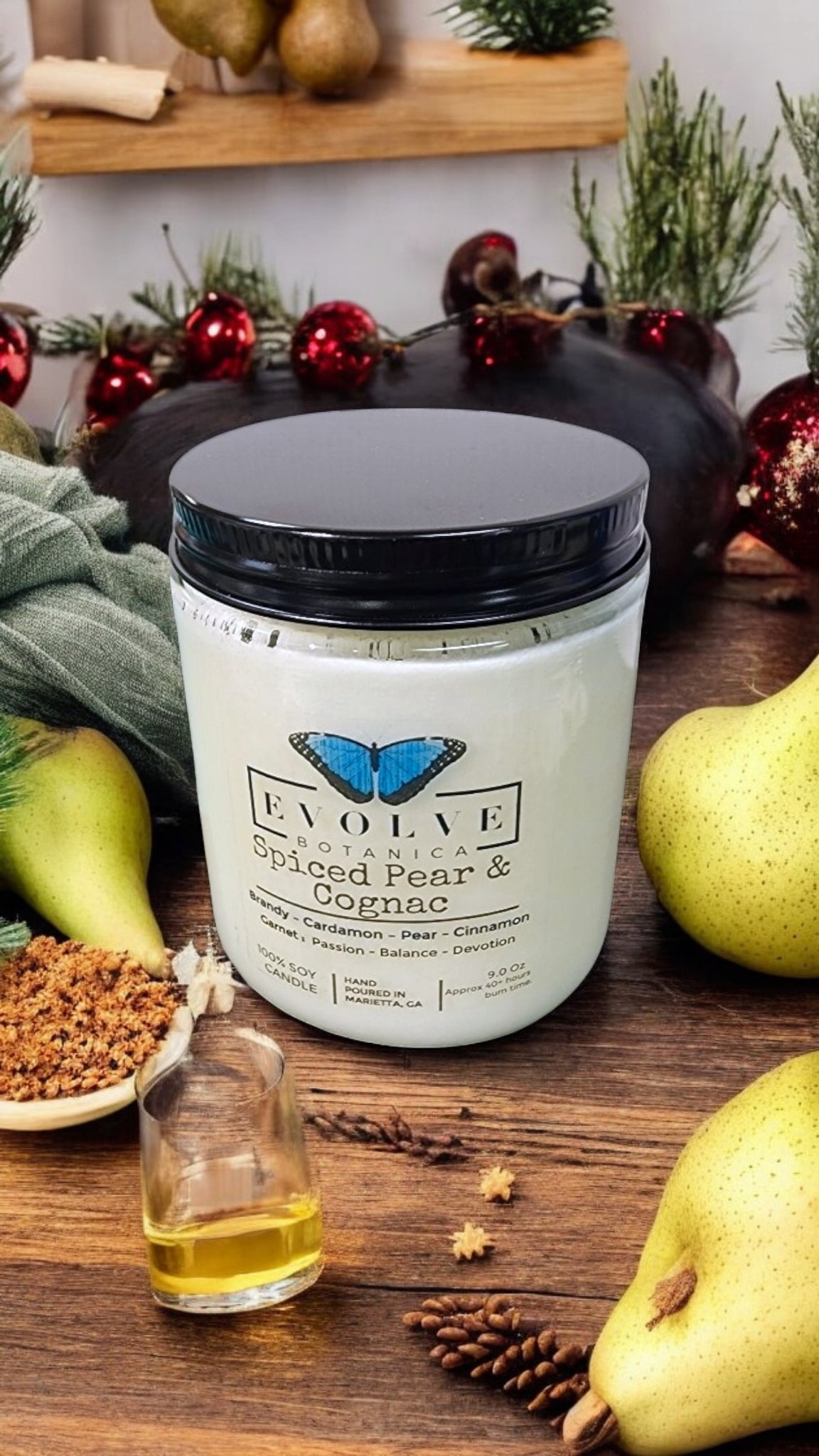 Wood Wick Crystal Soy Candle Jar - Spiced Pear & Cognac-1