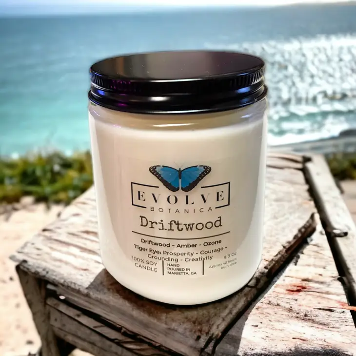 Wood Wick Gemstone Soy Candle - Driftwood (Tiger Eye)-1